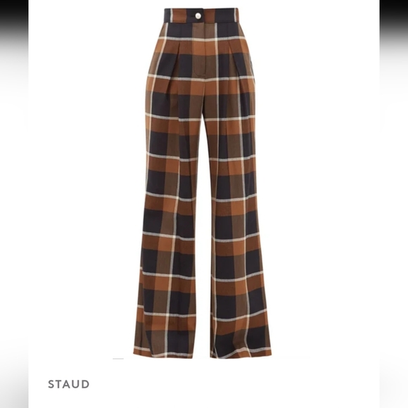 STAUD Pants - Staud Moon checked, wool blend wide leg trouser